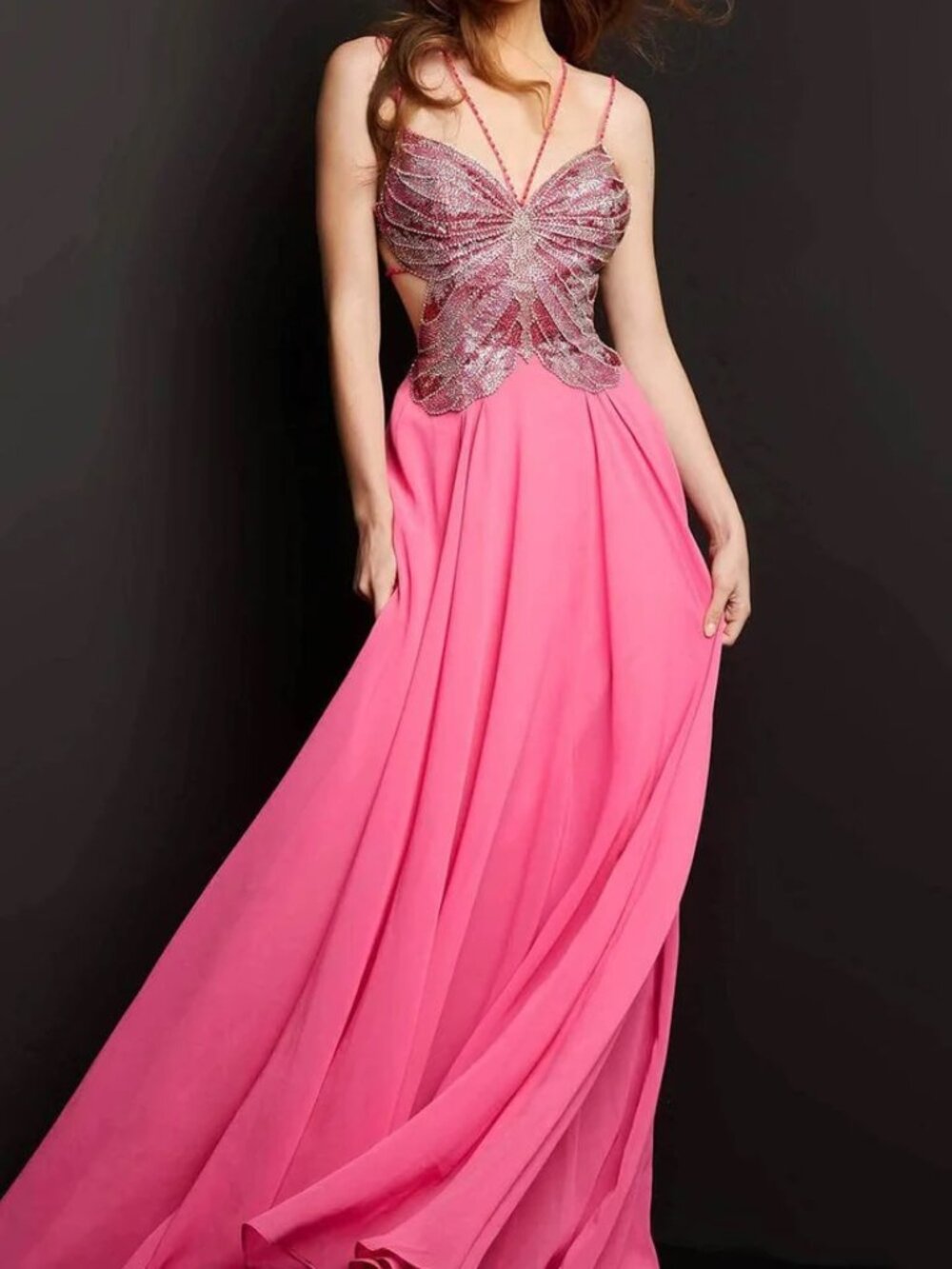 Jovani Pink Prom Dress with Silver Beaded Bodice